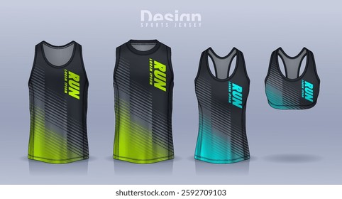 Sleeveless shirt sport design template, jersey mockup for Men's and Women's, Running singlet, basketball Tank top.