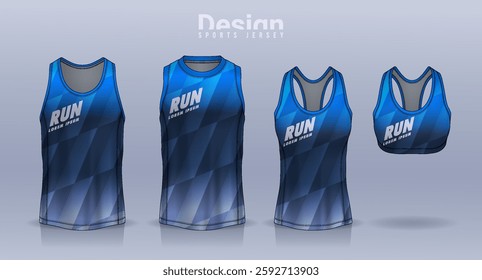 Sleeveless shirt sport design template, jersey mockup for Men's and Women's, Running singlet, basketball Tank top.