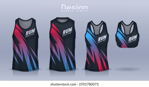 Sleeveless shirt sport design template, jersey mockup for Men's and Women's, Running singlet, basketball Tank top.