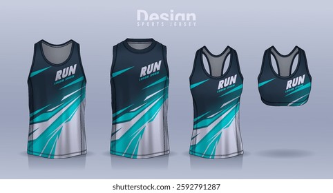 Sleeveless shirt sport design template, jersey mockup for Men's and Women's, Running singlet, basketball Tank top.