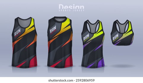 Sleeveless shirt sport design template, jersey mockup for Men's and Women's, Running singlet, basketball Tank top.