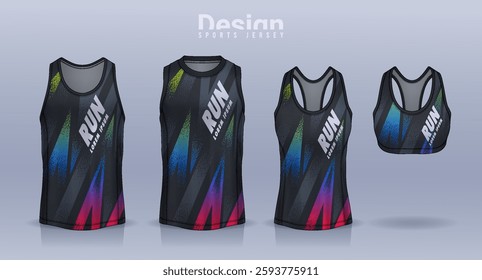 Sleeveless shirt sport design template, jersey mockup for Men's and Women's, Running singlet, basketball Tank top.