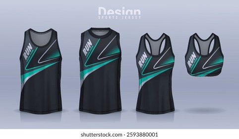 Sleeveless shirt sport design template, jersey mockup for Men's and Women's, Running singlet, basketball Tank top.