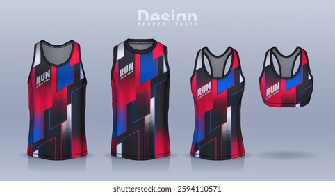 Sleeveless shirt sport design template, jersey mockup for Men's and Women's, Running singlet, basketball Tank top.