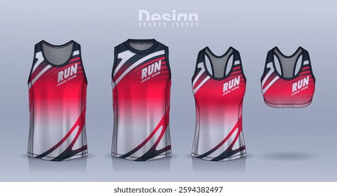 Sleeveless shirt sport design template, jersey mockup for Men's and Women's, Running singlet, basketball Tank top.