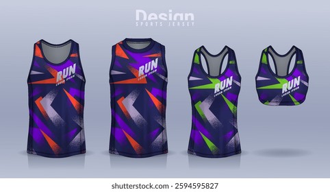 Sleeveless shirt sport design template, jersey mockup for Men's and Women's, Running singlet, basketball Tank top.