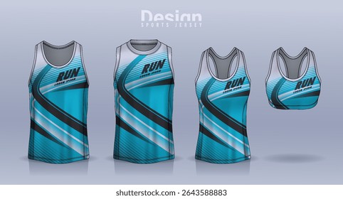 Sleeveless shirt sport design template, jersey mockup for Men's and Women's, Running singlet, basketball Tank top.