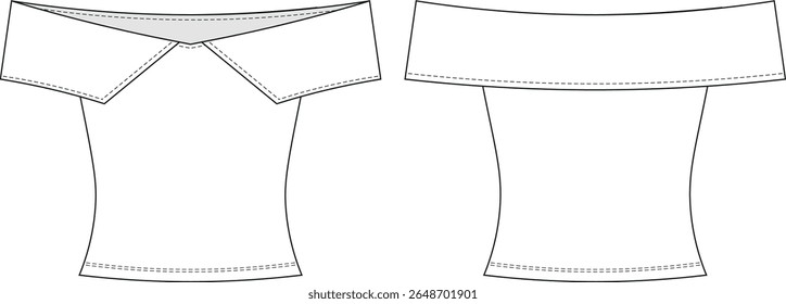 sleeveless of the shoulder neck boat neck fit bodycon blouse top tee tshirt template technical drawing flat sketch cad mockup fashion woman design style model 