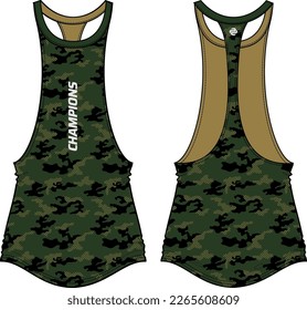 Sleeveless slashed muscle vest tank top, Workout Bodybuilding vest design flat sketch illustration template, Gym Singlet top sports jersey concept with front and back view for Men and women.