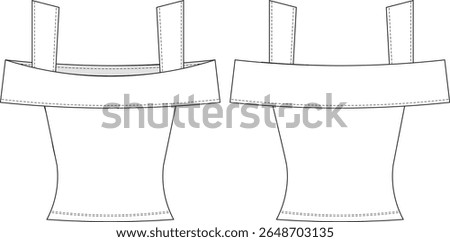 sleeveless strappy strapped off the shoulder square neck fit sport bodycon elastic blouse top template technical drawing flat sketch cad mockup fashion woman design style model 