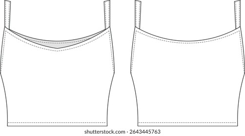 sleeveless strappy strapped shoulder straps square neck fit elastic cropped crop blouse top template technical drawing flat sketch cad mockup fashion woman design style model 
