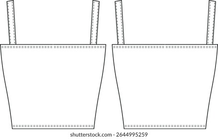 sleeveless strappy strapped shoulder straps square neck basic elastic fit esential blouse top tank top sportswear template technical drawing flat sketch cad mockup fashion woman design style model 