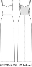sleeveless strappy strapped shoulder straps backless sweetheart neck square neck pencil cut long maxi straight dress template technical drawing flat sketch cad mockup fashion woman design style model
