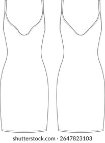 sleeveless strappy strapped shoulder straps mini short bodycon pencil cut fit elastic sport dress template technical drawing flat sketch cad mockup fashion woman design style model 