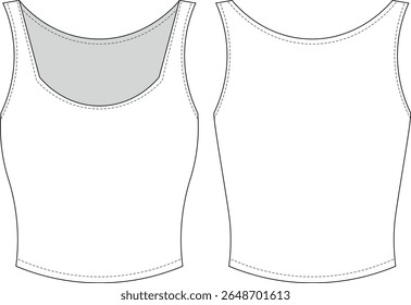 strappy sem mangas amarrado u pescoço scoop pescoço encaixe bodycon esporte blusa básica top template desenho técnico flat sketch cad mockup moda mulher design estilo modelo 
