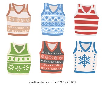 Sleeveless sweater vector in different colors. Winter clothes clipart in flat cartoon style. Hello winter clipart.