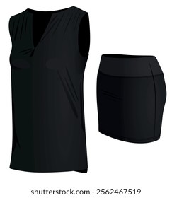 Sleeveless t shirt and mini skirt. side view. vector