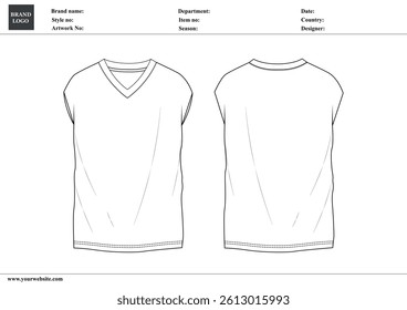 Sleeveless t shirt technical drawing fashion flat sketch vector illustration template front and back with tech pack details