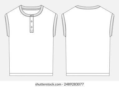 Sleeveless T shirt tops technical drawing fashion flat sketch vector illustration template for kids