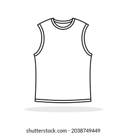 The sleeveless tank icon. Men's tank template. Vector illustration. Black linear sleeveless shirt.