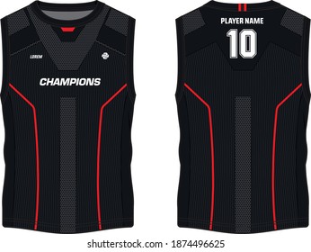 Sleeveless Tank Top Basketball  jersey design t-shirt template, sports jersey concept with front and back view for Men and women. Basketball, Volleyball, Rugby, tennis, badminton uniform.