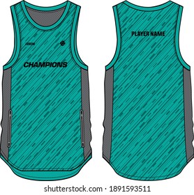 Sleeveless Tank Top Basketball  jersey vest design t-shirt template, sports jersey concept with front and back view for Men and women. Basketball, Volleyball jersey, Running, tennis, badminton uniform