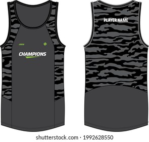 Sleeveless Tank Top Basketball jersey vest design Camouflage t-shirt template, sports jersey concept with front and back view for Men and women. Basketball, Volleyball jersey, tennis and badminton