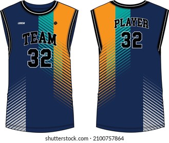 Sleeveless Tank Top Basketball jersey vest flat sketch design, Abstract pattern sports jersey concept with front and back view for Men and women. Basketball, Volleyball jersey, tennis and badminton