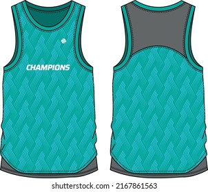 Sleeveless Tank Top Basketball jersey vest design flat sketch illustration template, sports jersey concept with front and back view for Men and women Volleyball jersey and badminton kit