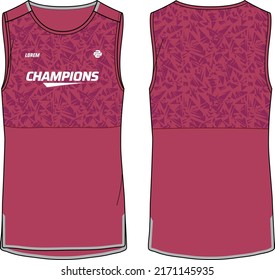 Sleeveless Tank Top Basketball jersey vest design flat sketch illustration template, abstract print sports jersey concept with front and back view for Men and women Volleyball jersey and badminton kit