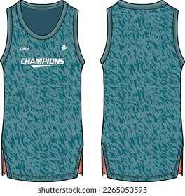 Sleeveless Tank Top Basketball jersey vest design flat sketch illustration template, abstract print sports jersey concept with front and back view for Men and women Volleyball jersey and badminton kit