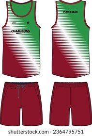 Sleeveless Tank Top Basketball jersey vest design flat sketch illustration template, Racing sports jersey concept with front and back view for Men and women Volleyball jersey and Running kit