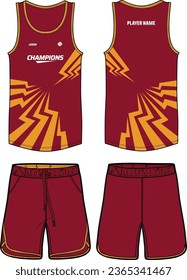 Sleeveless Tank Top Basketball jersey vest design flat sketch illustration template, Racing sports jersey concept with front and back view for Men and women Volleyball jersey and Running kit