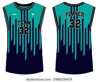 Sleeveless Tank Top Basketball jersey vest flat sketch design, Stripe pattern sports jersey concept with front and back view for Men and women. Basketball, Volleyball jersey, tennis and badminton