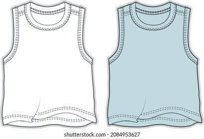 Sleeveless Tank Top Fashion Flat Technical Drawing Vector Template
Sleeveless Tank Top, Baby clothes design vector flat sketch template