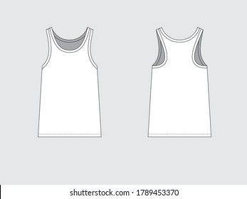 sleeveless tank top, flat sketch, vector