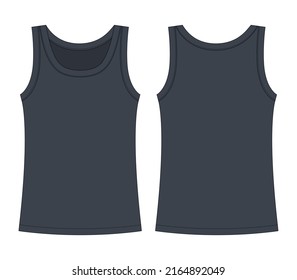 Sleeveless tank top technical sketch. Grey color. Children outline t shirt underwear. Back and front view. Front and back view. CAD fashion design. Vector illustration svg