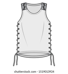 Sleeveless tee fashion flat sketch template