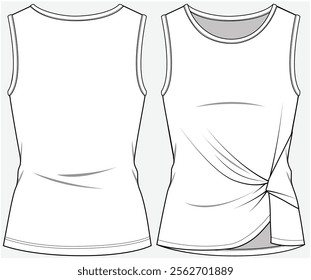 SLEEVELESS TOP WITH SIDE TWISTED KNOT DETAIL DESIGNED FOR WOMEN YOUNG WOMEN AND TEEN GIRLS IN VECTOR FILE