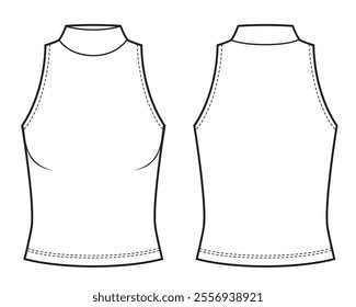 Sleeveless top with stand collar fashion illustration