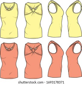 Sleeveless tops for women. Sports style and fashion. Front back side
