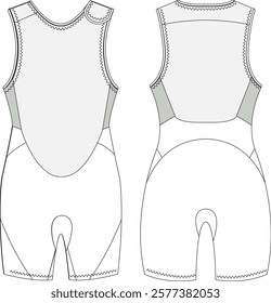 Sleeveless triathlon wetsuit shorts technical CAD fashion illustration front and back views