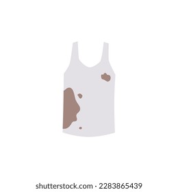 Sleeveless T-shirt with brown spots flat style, vector illustration isolated on white background. Dirty clothes, apparel, decorative design element, household