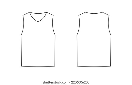 Sleeveless Tshirt Outline Front And Back View Template. Sample Outline Of Stylish Unisex Sportswear. Simple Universal Design For Training And Everyday Vector Wear