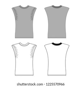 Sleeveless t-shirt outlined template (front & back view), vector illustration isolated on white