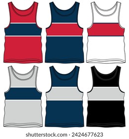 Sleeveless t-shirt set, with fashionable cuts, stripes, and block cuts with fashionable and attractive colors, in different variants making them more dynamic.