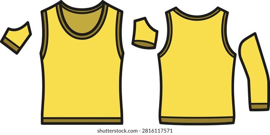 Sleeveless T-Shirt and Vest with Front and Back Views in Yellow and Brown for Men's Sportswear and Casual Fash