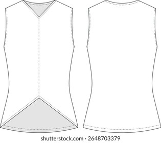 sleeveless v necck fit bodycon sport elastic blouse top tshirt tee template technical drawing flat sketch cad mockup fashion woman design style model 
