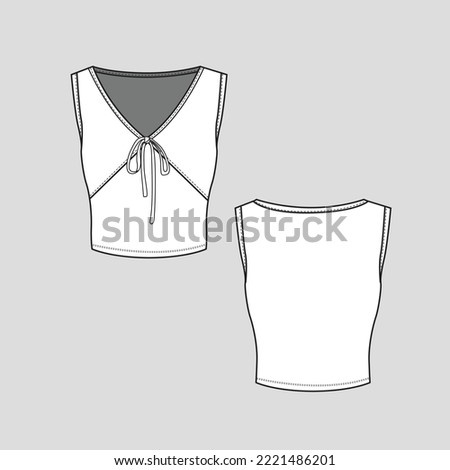 Sleeveless V Neck Knotted Crop Top   knot tie Neck detail clothing fashion flat sketch technical drawing template design vector Stock photo © 