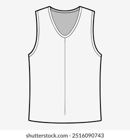 A sleeveless V-neck t-shirt template, perfect for creating custom designs for your next project. This blank vector graphic is ready for you to add your own patterns, text, or images.